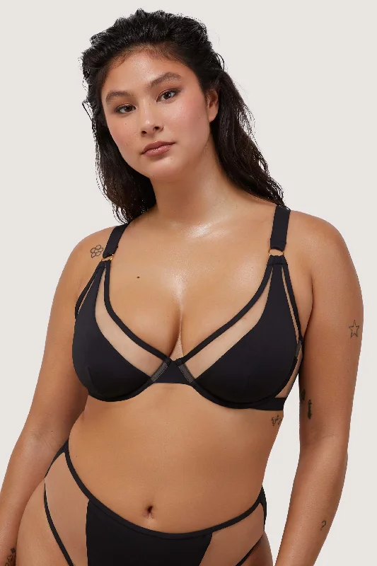 Eloise Black and Nude Mesh Wired Triangle Bikini Top