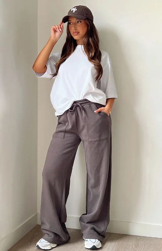 You'd Love It Here Wide Leg Sweatpants Charcoal