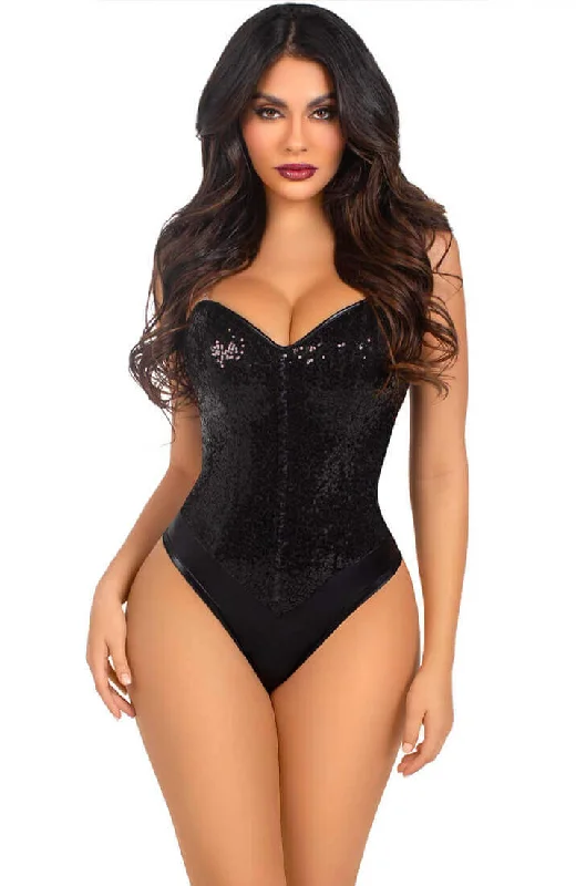 Black boned sequin bodysuit