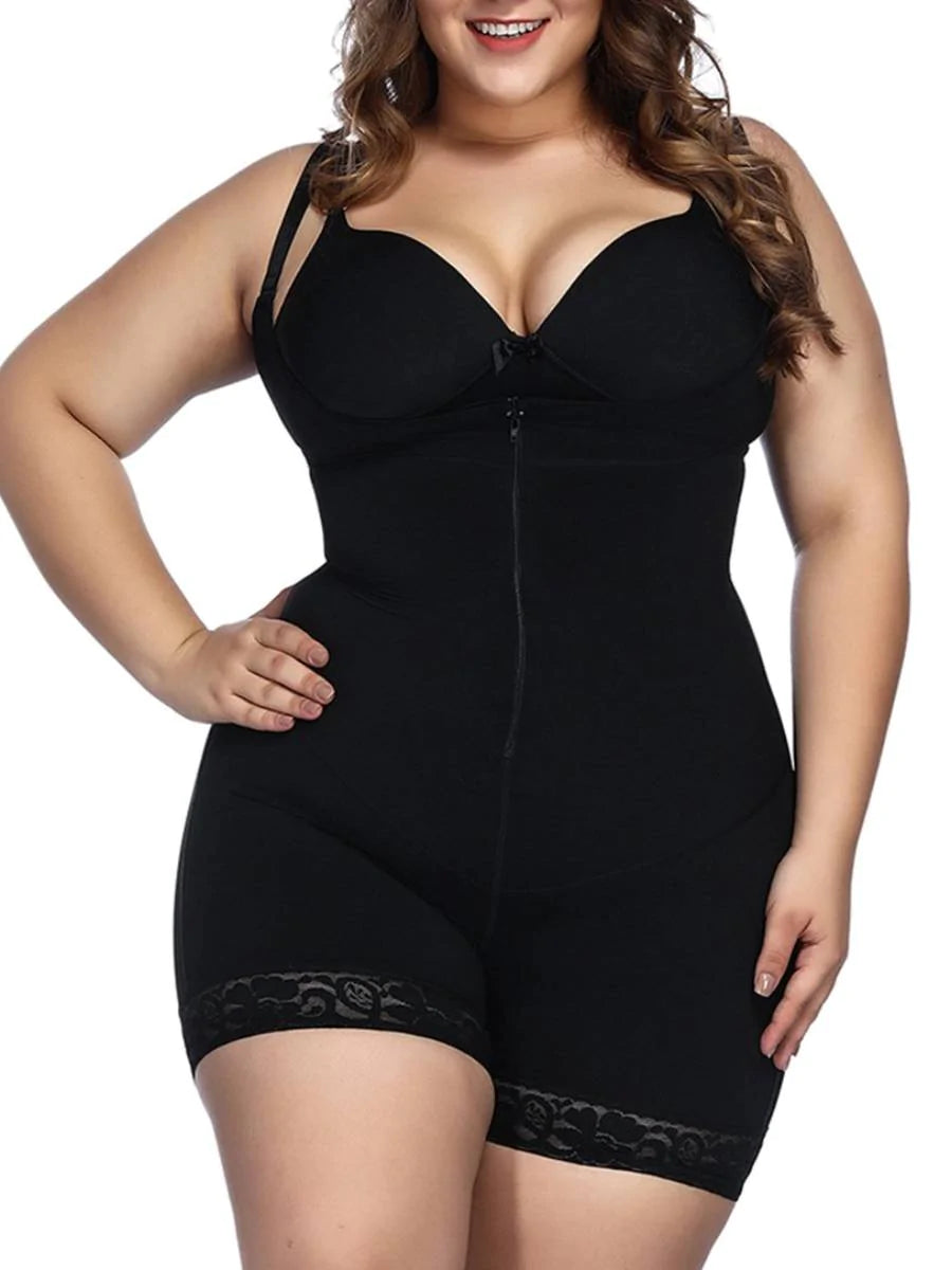 Black Underbust Bodysuits Boyshort Open Crotch Lace Slimming Belly