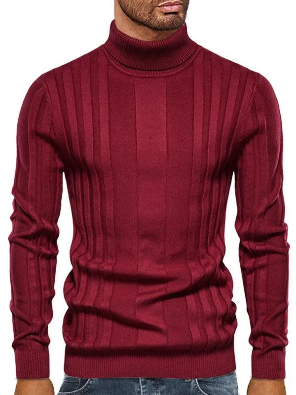 women's sweater for party -Casual Knitted Turtleneck Men Sweater