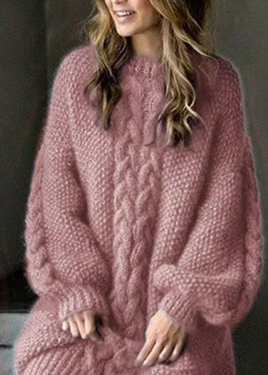 women's sweater best sellers -Classy Pink Thick Knit Sweater Dress Winter