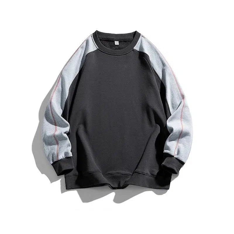 Contrasting Color Round Neck Sweatshirt