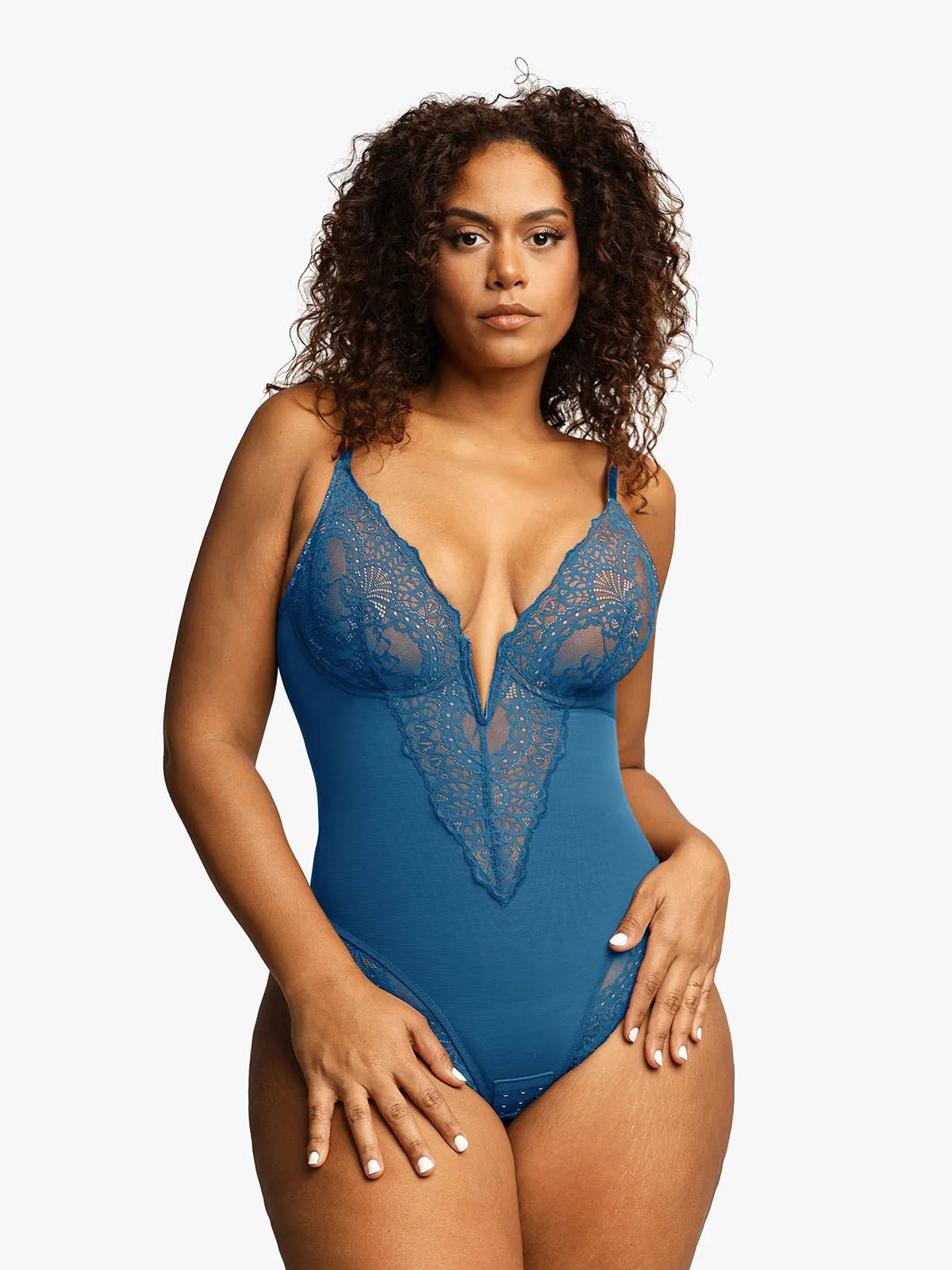 Shapewear Lace Deep V-Neck Sculpting Thong Bodysuit