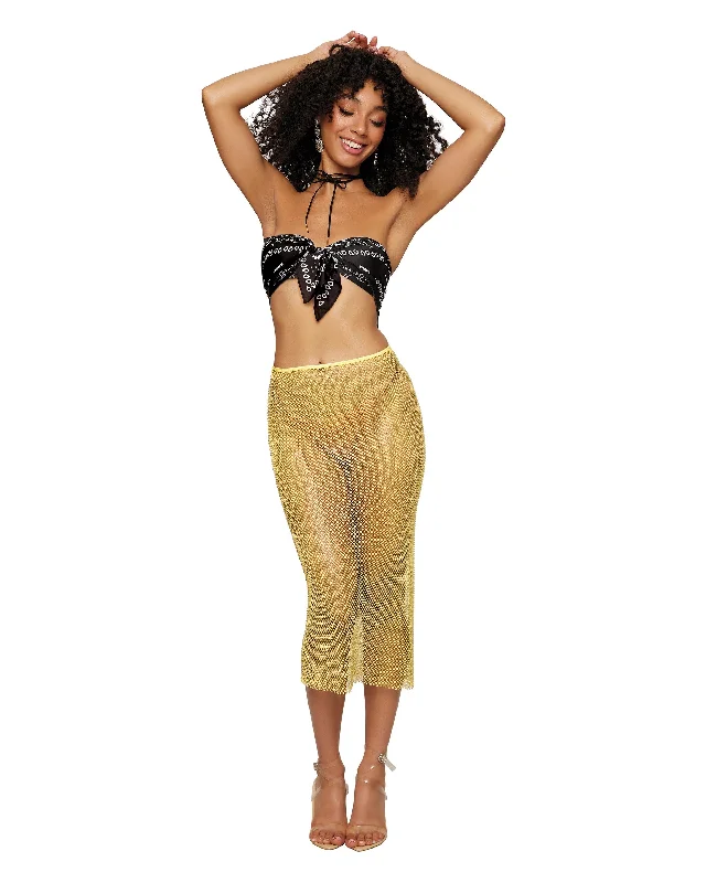 Dreamgirl Iridescent Rhinestone Embellished Fishnet Slip Skirt