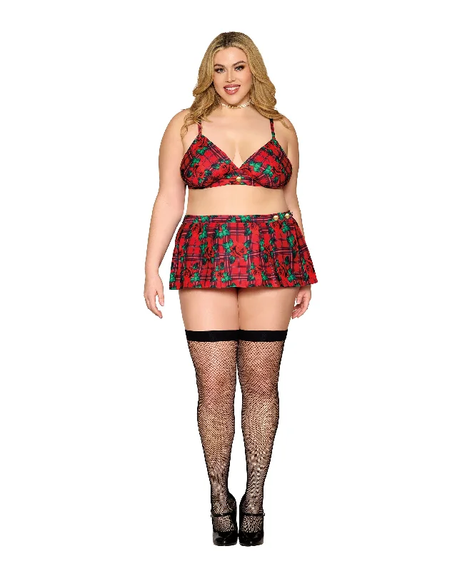 Dreamgirl Plus Size Plaid Bralette & Mini Skirt