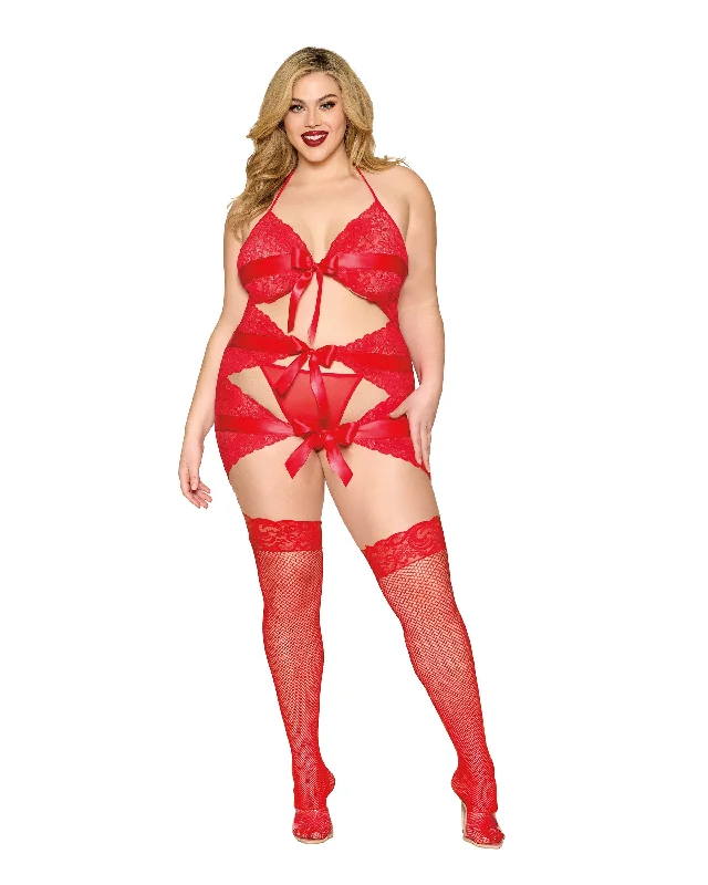 Dreamgirl Plus Size Garter Slip & G-String Diamond