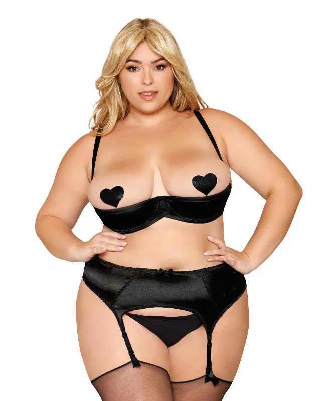 Dreamgirl Plus Size Satin Open Cup Underwire Shelf Bra with Stretch Mesh Back