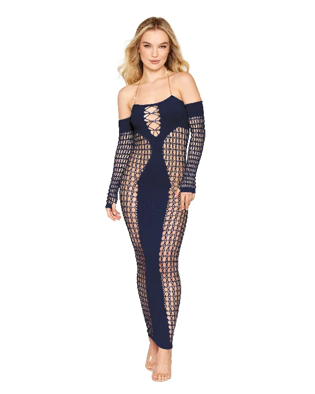 Dreamgirl Seamless Bodystocking Gown with Removable Gold Halter Chain