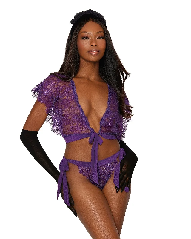 Dreamgirl Eyelash lace lingerie shrug and matching panty set