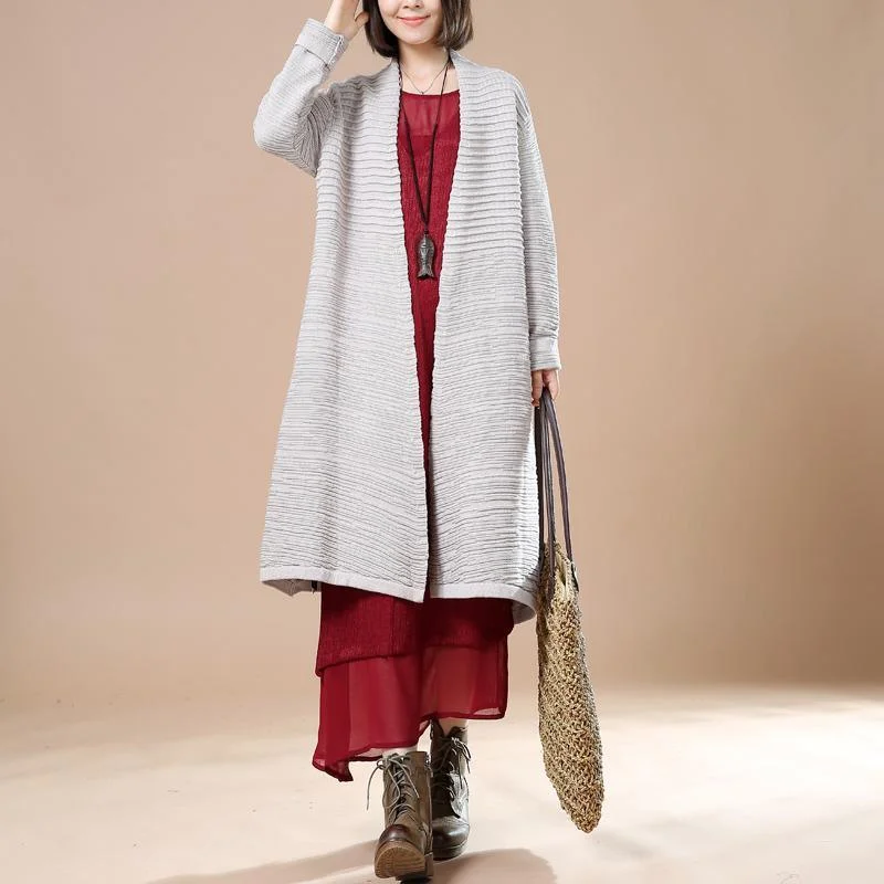 women's sweater aesthetic -Fine gray woman sweater jackets long knit coats