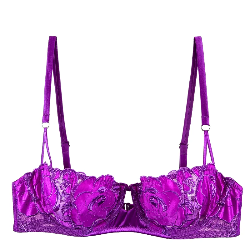 Fleur du Mal Rose Logo Embroidery Balconette Bra - Pink Iris