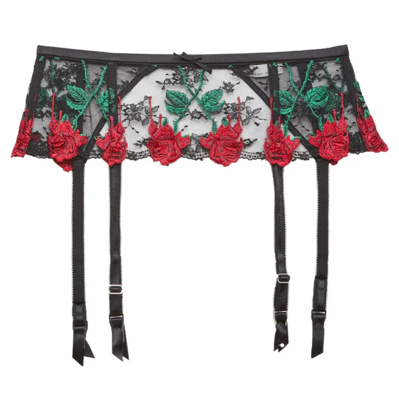 Fleur du Mal Vampire Rose Embroidery Garter