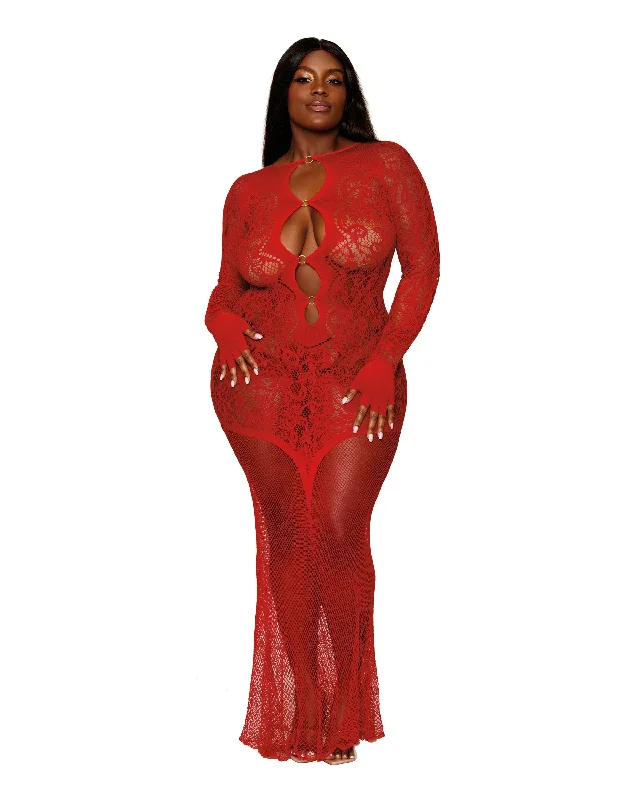 Floral Lace Pattern Bodystocking Gown