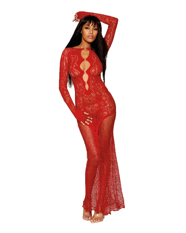 Floral Lace Pattern Bodystocking Gown