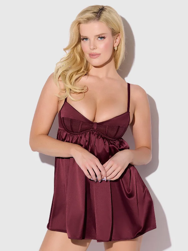 Petra Satin & Mesh Unlined Corset Cup Babydoll