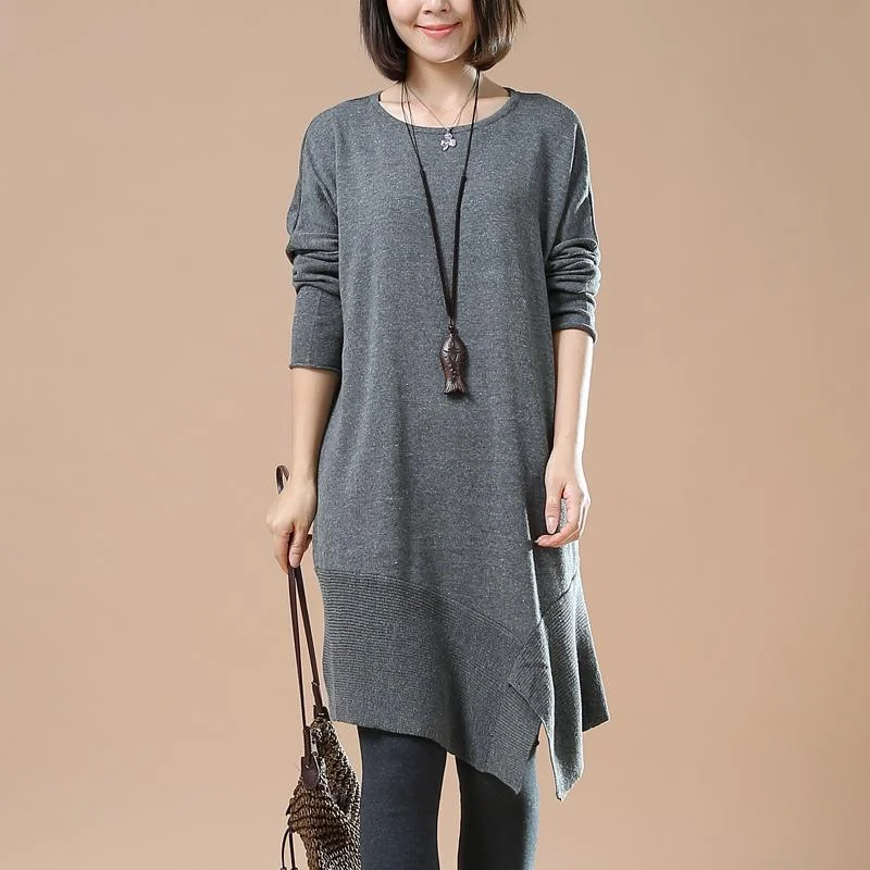 women's sweater budget -Gray Oversized Sweaters Asymmetrical Design Knit Dress