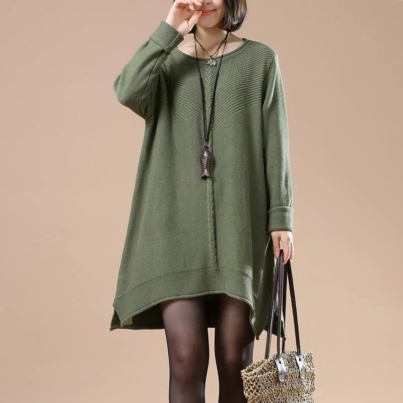 women's sweater for casual wear -Green plus size pullover sweater dresses