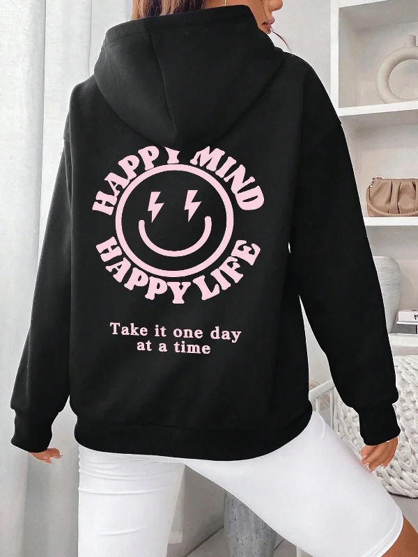 Happy mind happy life hoodie oversized