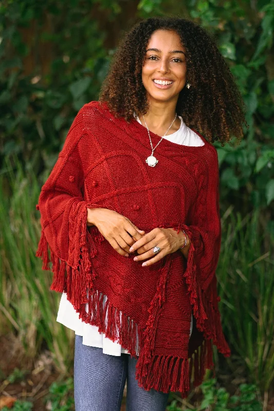 women's sweater high quality -Incredible in Claret Short Knit Poncho in Claret from Thailand