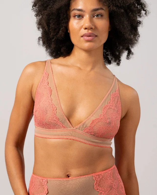 Lace Plunge Bralette Coral/Sand