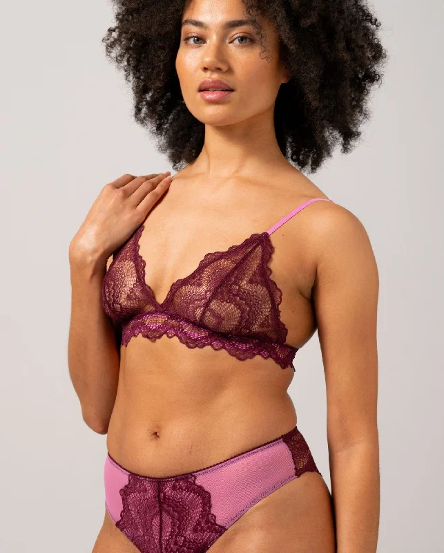 Lace Triangle Bralette Burgundy/Candy Pink