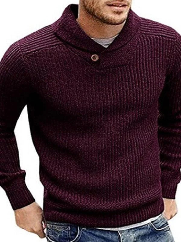 women's sweater fitted -Lapel Button V-Neck Men Pullover Sweater