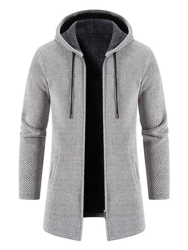 women's sweater junior size -Long Hooded Zipper Men Cardigan Sweater