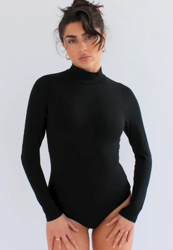 Organic Cotton Long Sleeve Turtleneck Bodysuit, Black