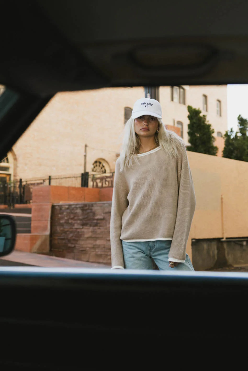 Mandy Contrast Sweater in Tan