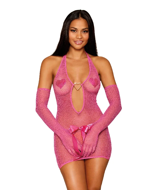 Metallic Fishnet Seamless Chemise and Matching Glove Restraints Set