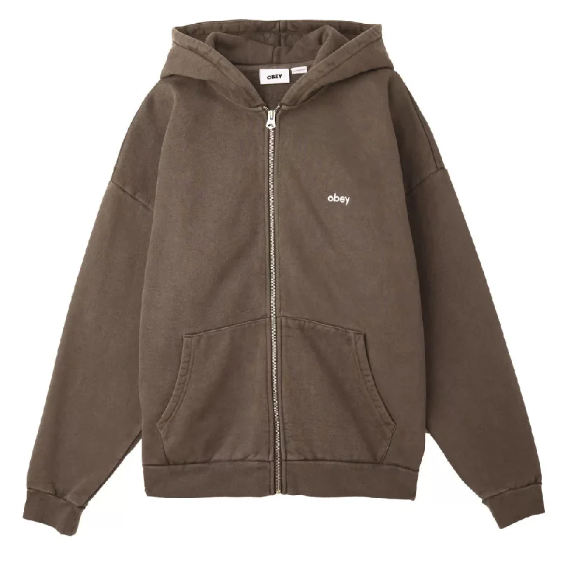 Obey Lowercase Pigment Zip Hoodie Java Brown