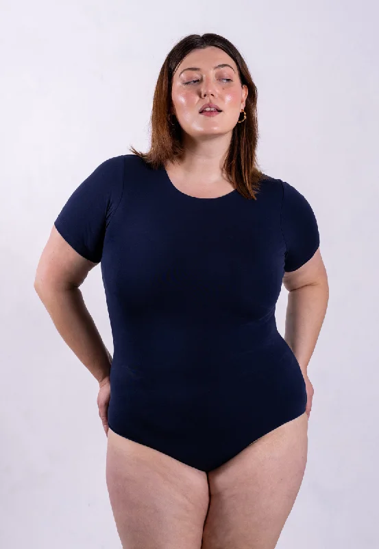 Organic Cotton Crew Bodysuit, Blue Navy