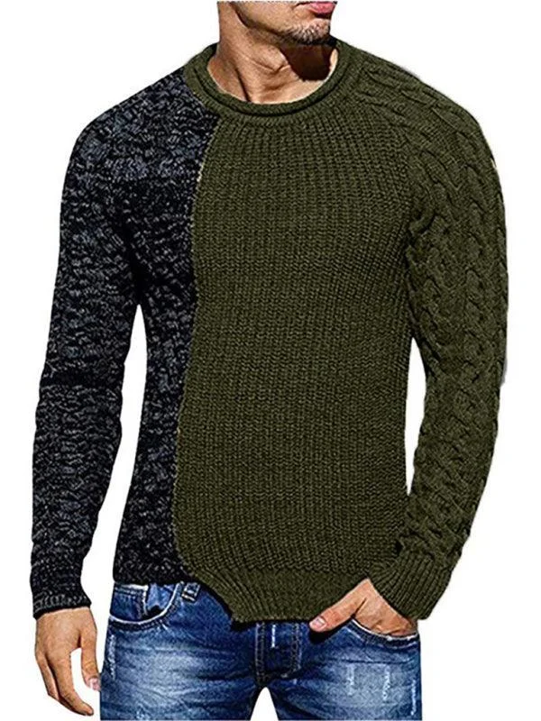 women's sweater wrinkle resistant -Patchwork Round Neck Pullover Men Sweater