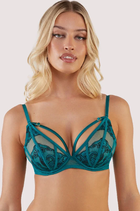 Rhiannon Teal Embroidery Plunge Bra