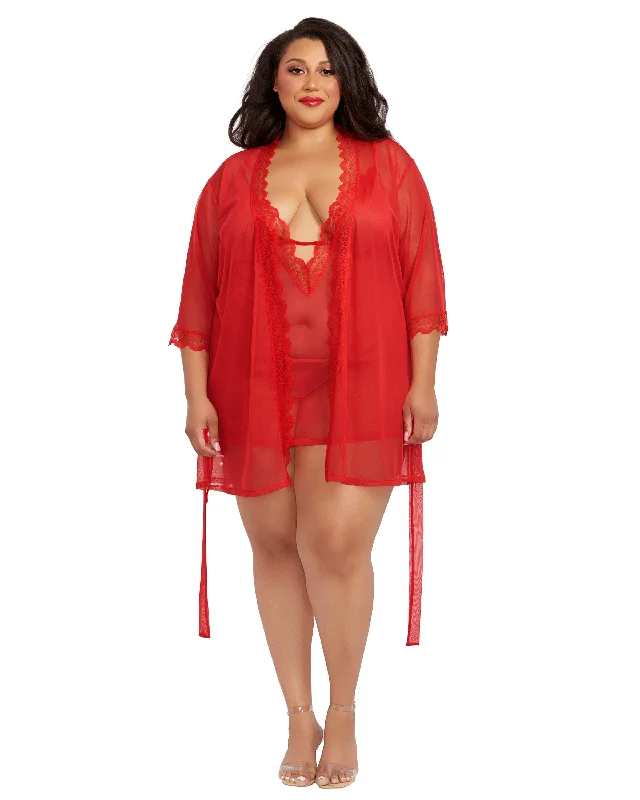 Dreamgirl Plus Size Stretch Mesh Chemise & Robe Set