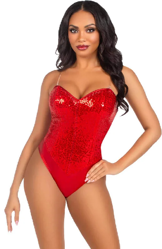 Red boned sequin bodysuit