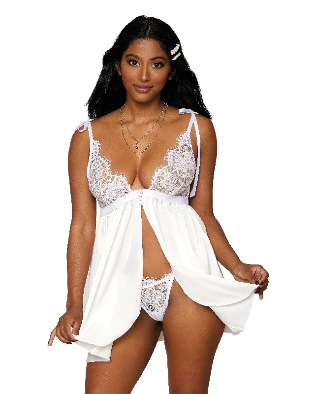 Dreamgirl Satin and eyelash lace babydoll and matching G-string set