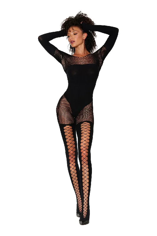 Seamless Opaque and Fishnet Bodystocking Teddy Design