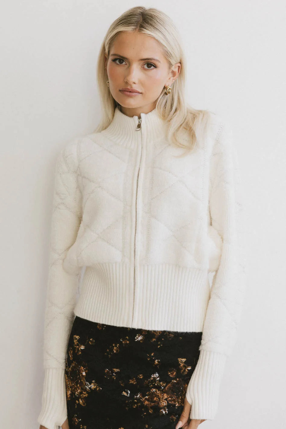 women's sweater stylish -Sheena Quilted Jacket in Ivory