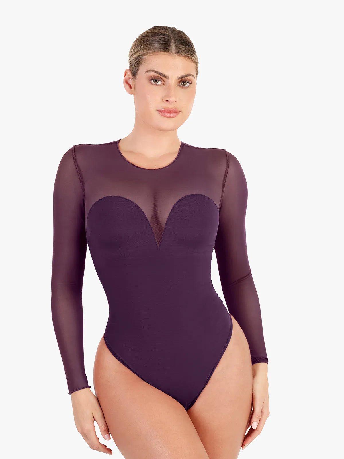 Shapewear Illusion Mesh Long Sleeve Tummy Control Bodysuit