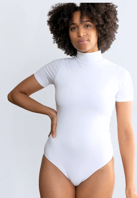 Organic Cotton Short Sleeve Turtleneck Bodysuit, White