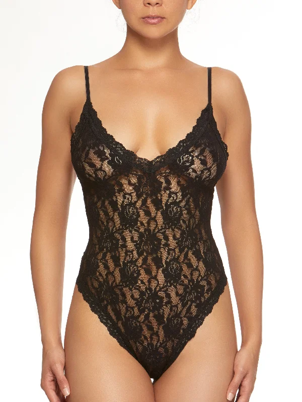 Signature Lace Thong Back Bodysuit Black