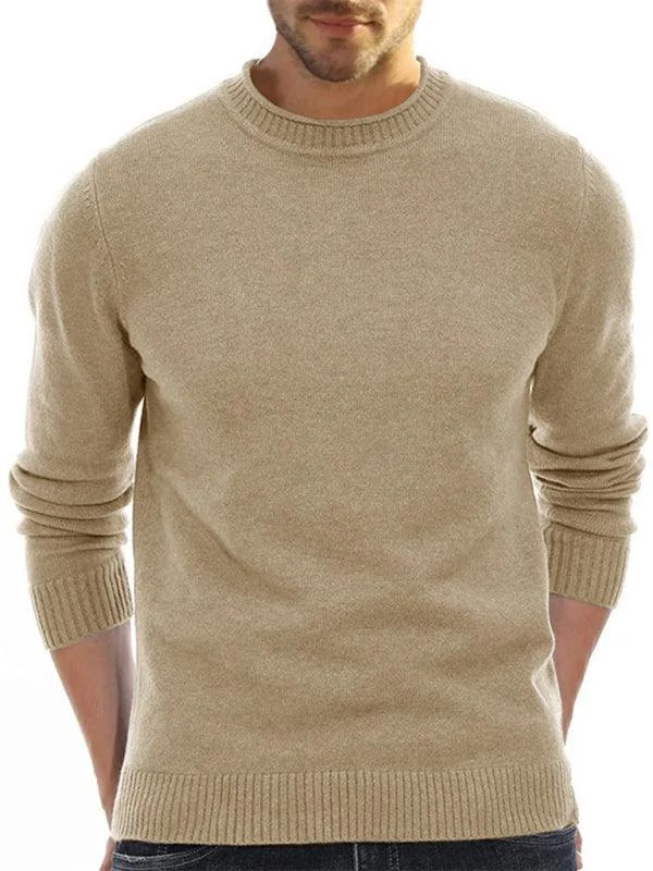 women's sweater budget -Solid Crew Neck Pullover Men Sweater