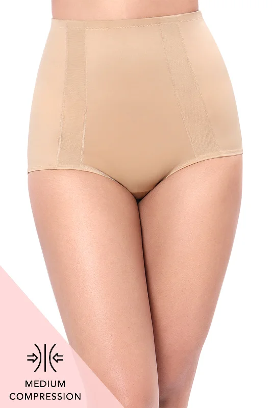 Solid Full Coverage High Rise Tummy Control Panty - Sandalwood