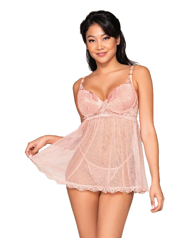 Dreamgirl Stretch Lace Babydoll & G-String Set with Mesh Skirt Detail