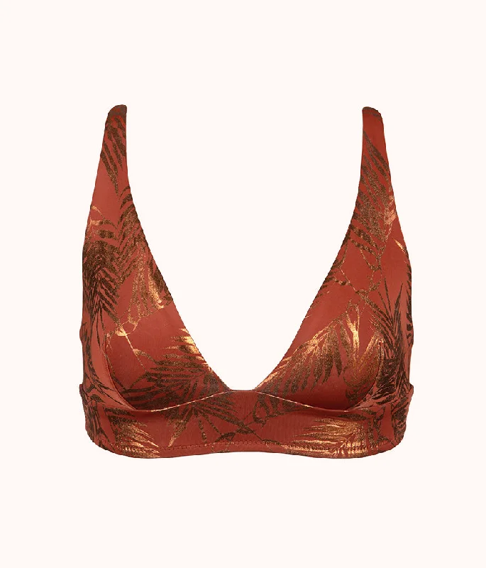 The Metallic Palm Plunge Bralette: Burnished Mahogany/Metallic Palm Print