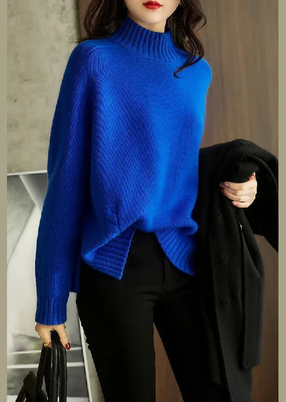 Vintage Blue Side Open Slim Fit Wool Fall Knit sweaters