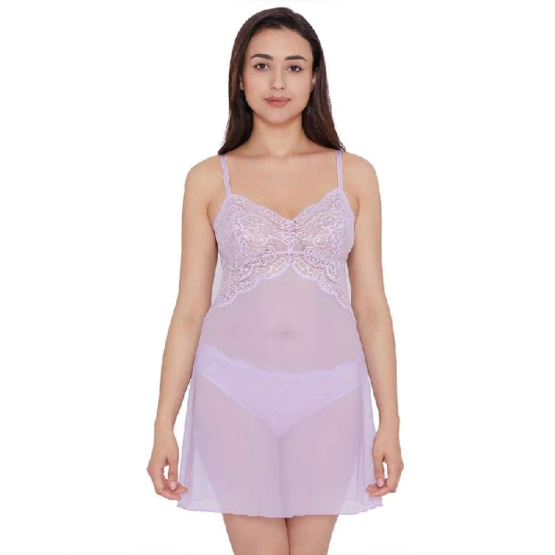 Essential Lace Non Padded Non Wired Bridal Wear Lace Babydoll Chemise - Lavender