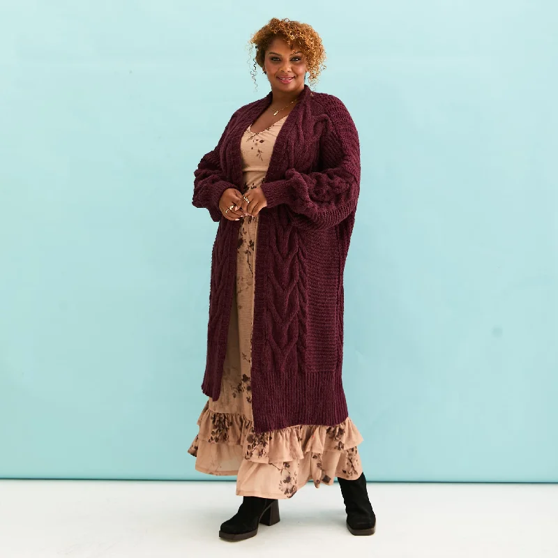 Alex Cable Oversized Balloon Sleeve Maxi Cardigan - Burgundy